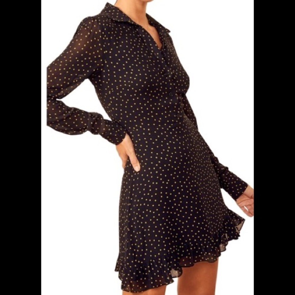 Reformation Monti Dot Lady Ruffle Dress Size 10